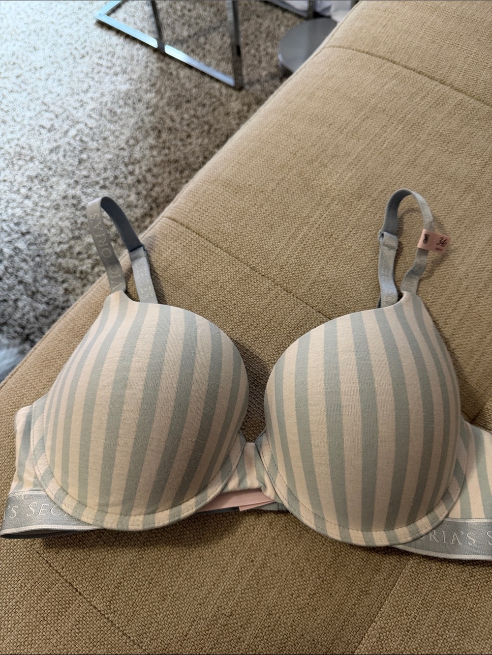 Victoria's Secret Light Blue beige White Striped TShirt Bra push up full bra 34D